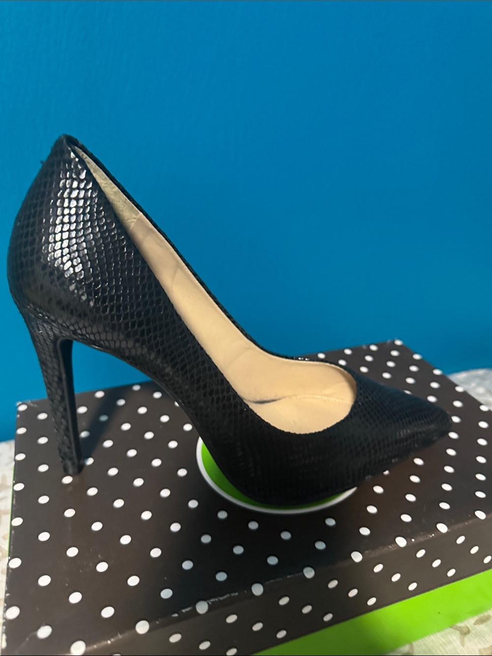 Gianni Bini Black Snake-Embossed Pointed Pump